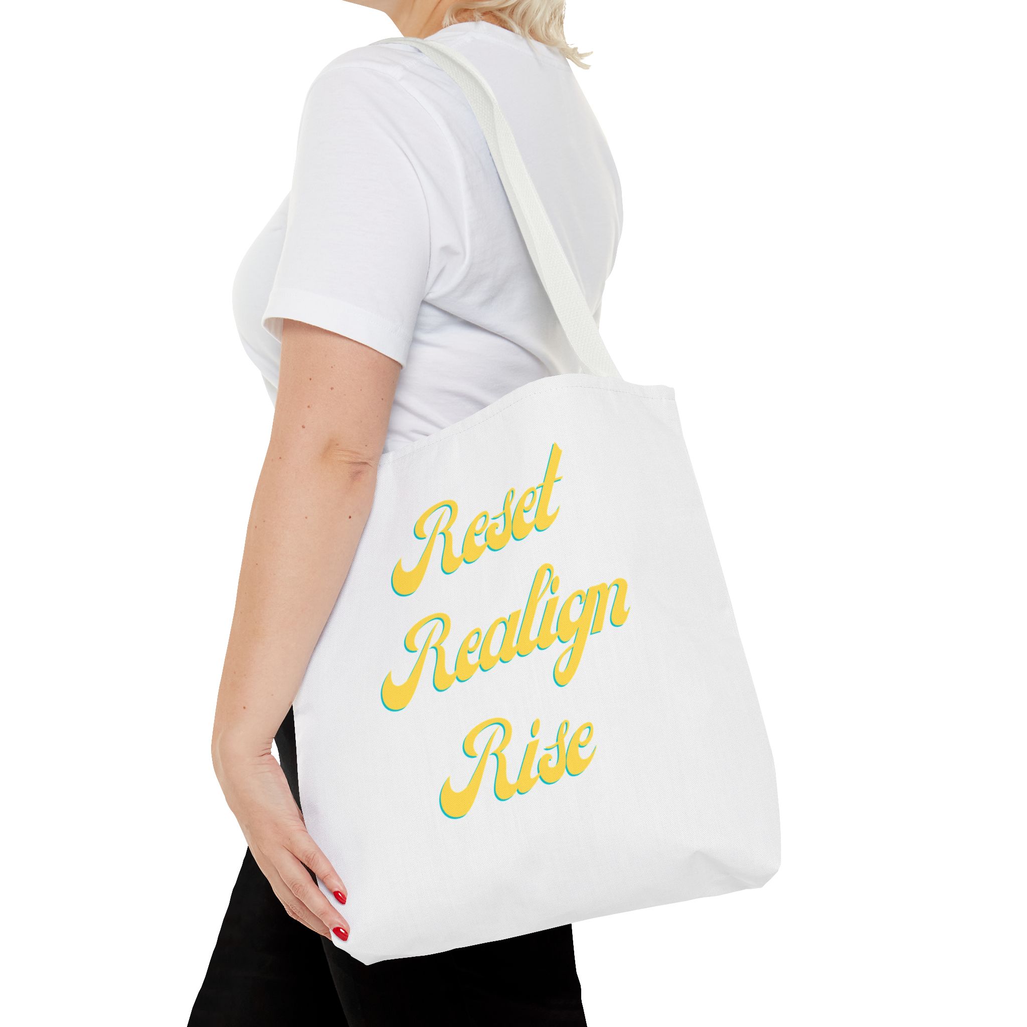 Reset Realign Rise Inspirational Tote Bag - Reset Realign Rise, Motivational Shoulder Bag, Everyday Use Tote, Gift for Her, Eco-Friendly Shopping Bag - Image 8