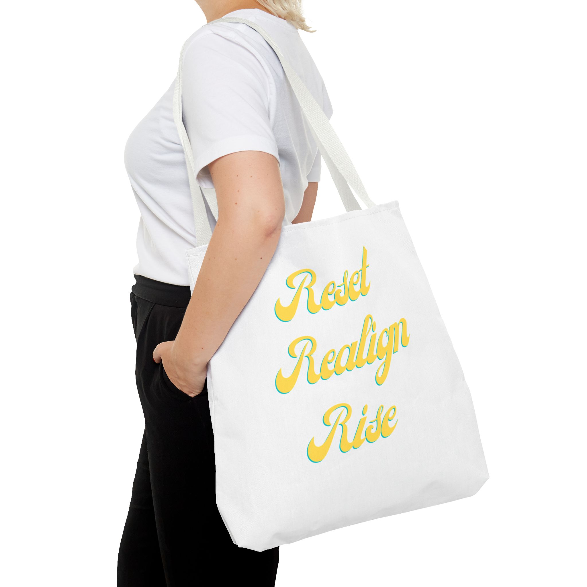 Reset Realign Rise Inspirational Tote Bag - Reset Realign Rise, Motivational Shoulder Bag, Everyday Use Tote, Gift for Her, Eco-Friendly Shopping Bag - Image 12