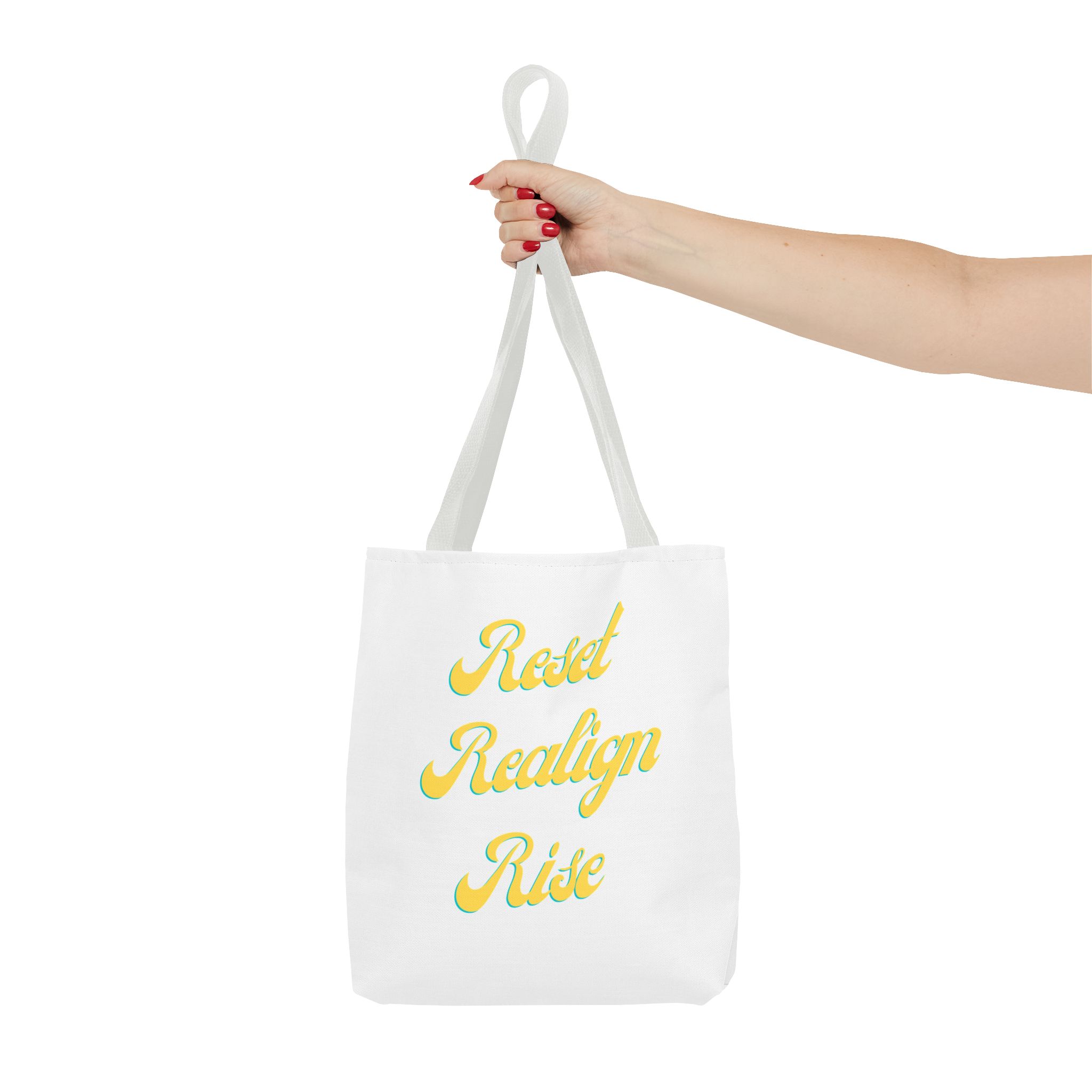 Reset Realign Rise Inspirational Tote Bag - Reset Realign Rise, Motivational Shoulder Bag, Everyday Use Tote, Gift for Her, Eco-Friendly Shopping Bag - Image 4