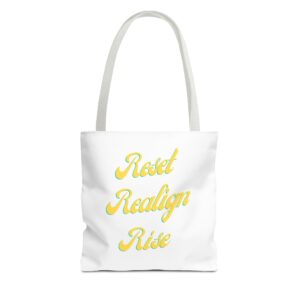 Reset Realign Rise Inspirational Tote Bag - Reset Realign Rise, Motivational Shoulder Bag, Everyday Use Tote, Gift for Her, Eco-Friendly Shopping Bag