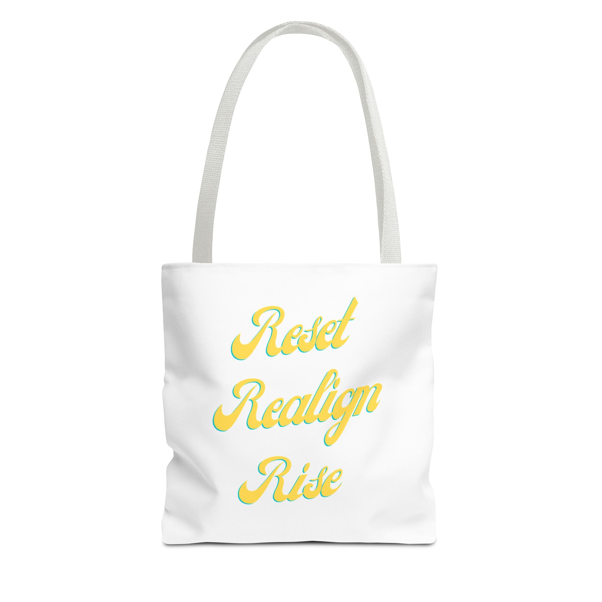 Reset Realign Rise Inspirational Tote Bag - Reset Realign Rise, Motivational Shoulder Bag, Everyday Use Tote, Gift for Her, Eco-Friendly Shopping Bag