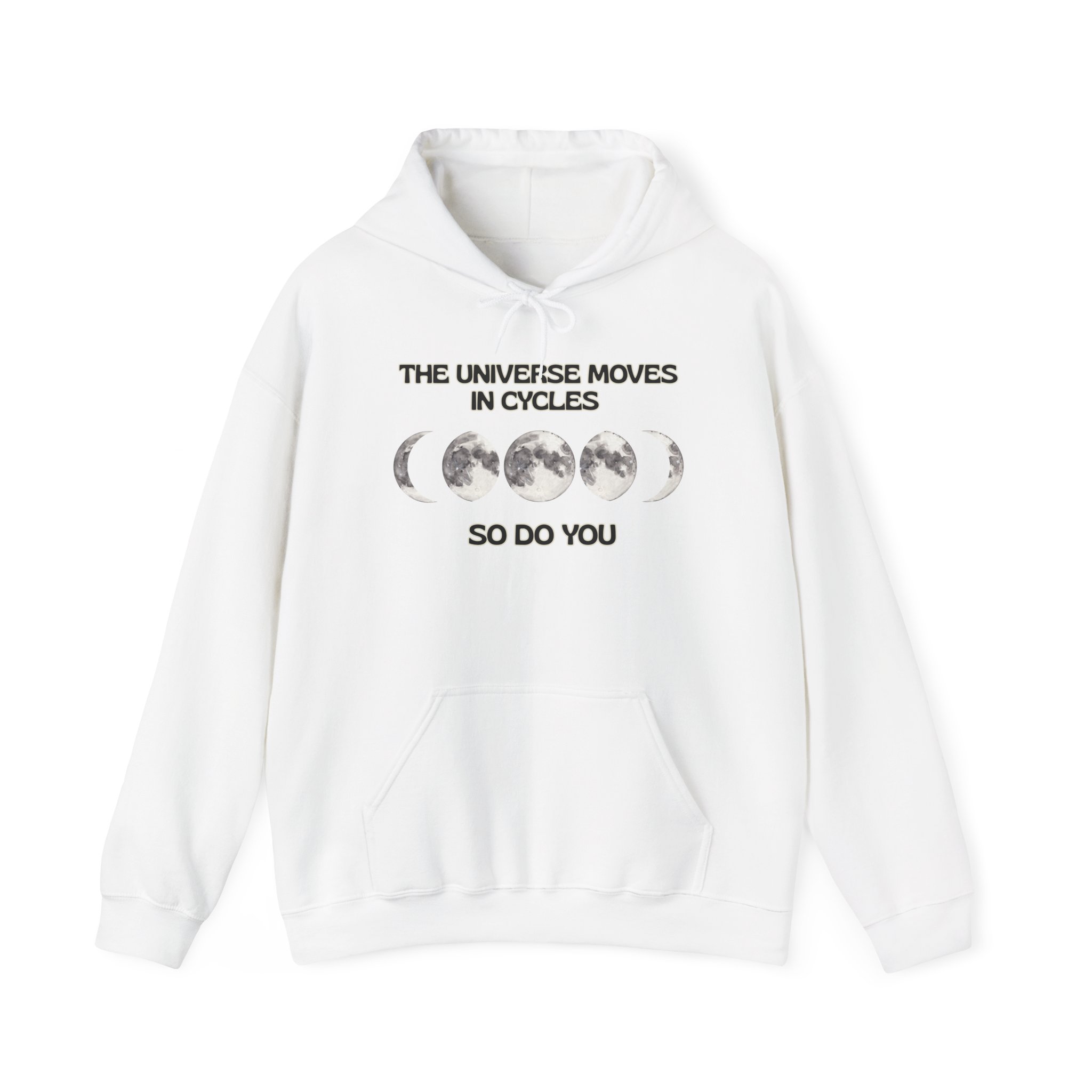 The Universe Moves in Cycles Cosmic Cycle Hoodie, Unisex Moon Phase Sweatshirt, Astrology Gift, Celestial Apparel, Cycle of Life Hoodie, Spiritual Fashion