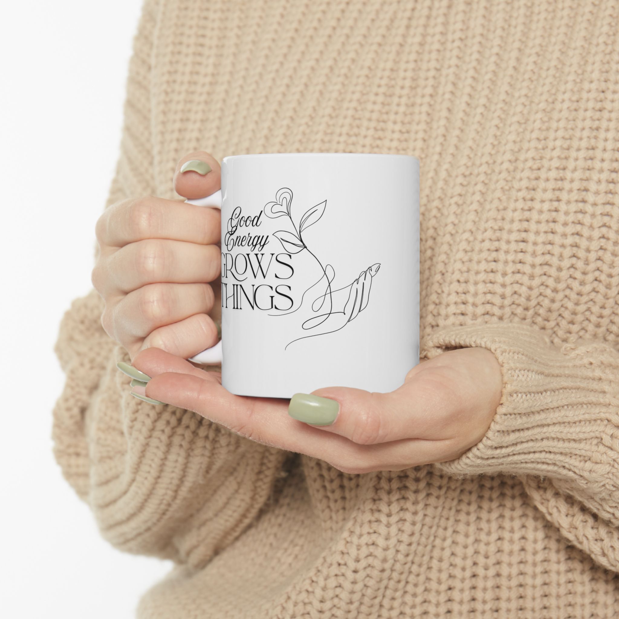 Good Energy Grows Things Elegant Minimalist Ceramic Mug | Perfect for Tea, Coffee, Gifts, Mother's Day, Home Decor, Self-Care Moments - Image 4