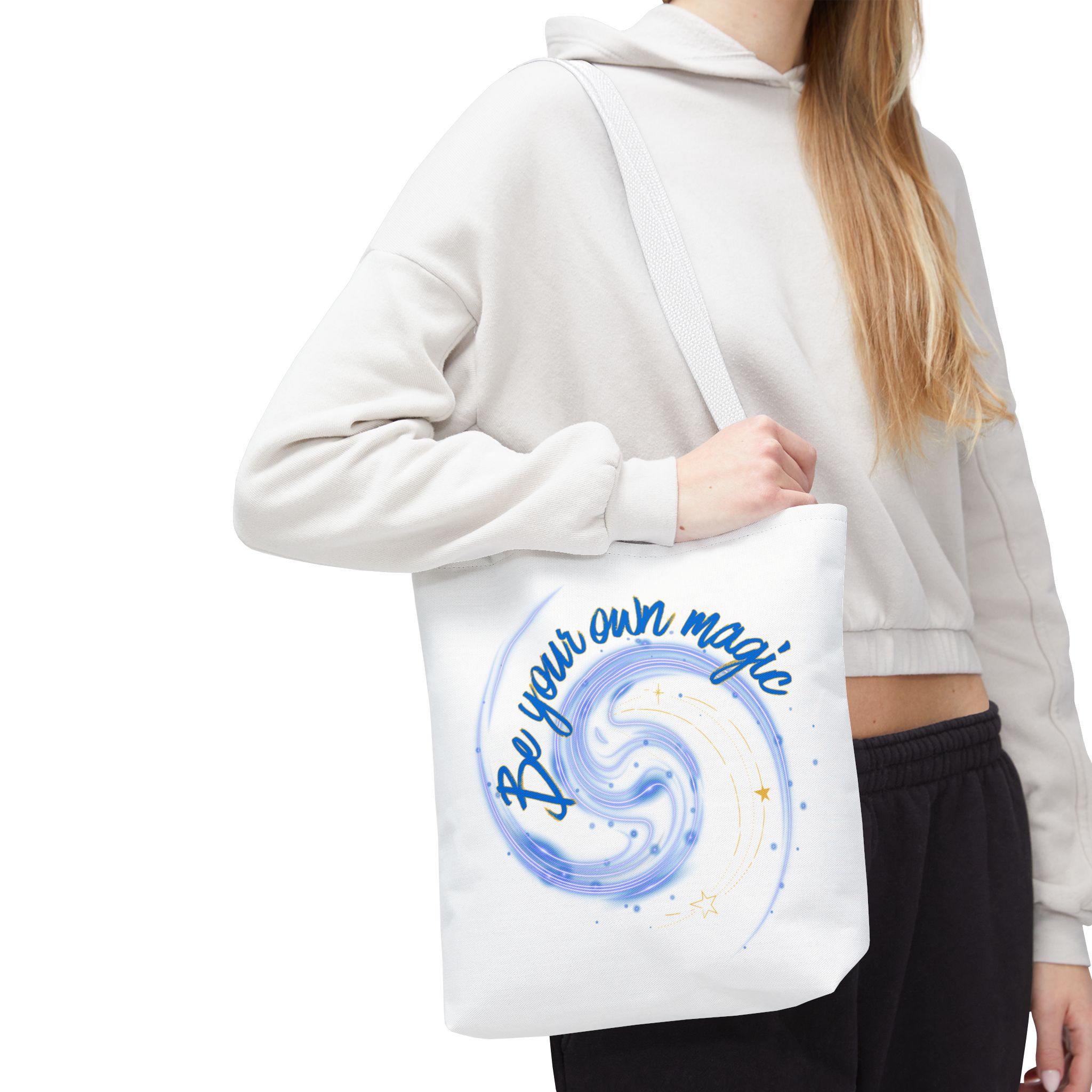 Inspirational 'Be Your Own Magic' Tote Bag – Blue Swirl Canvas Tote