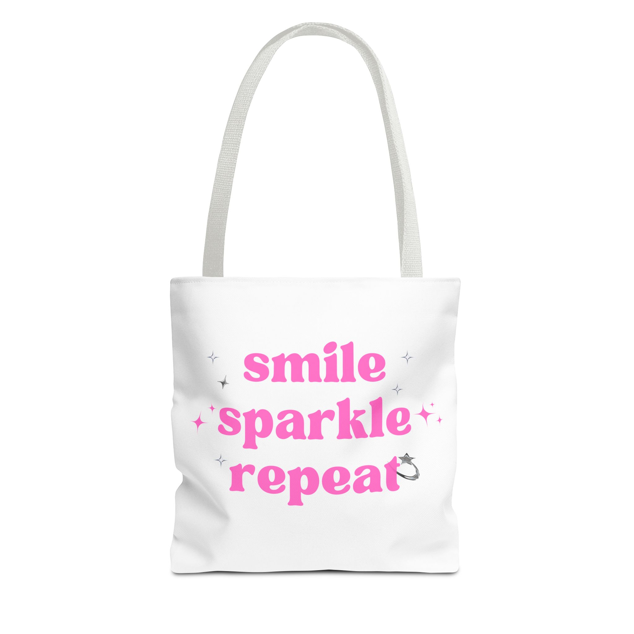 Smile Sparkle Repeat Tote Bag — Pink Inspirational Canvas Shopper - Image 2