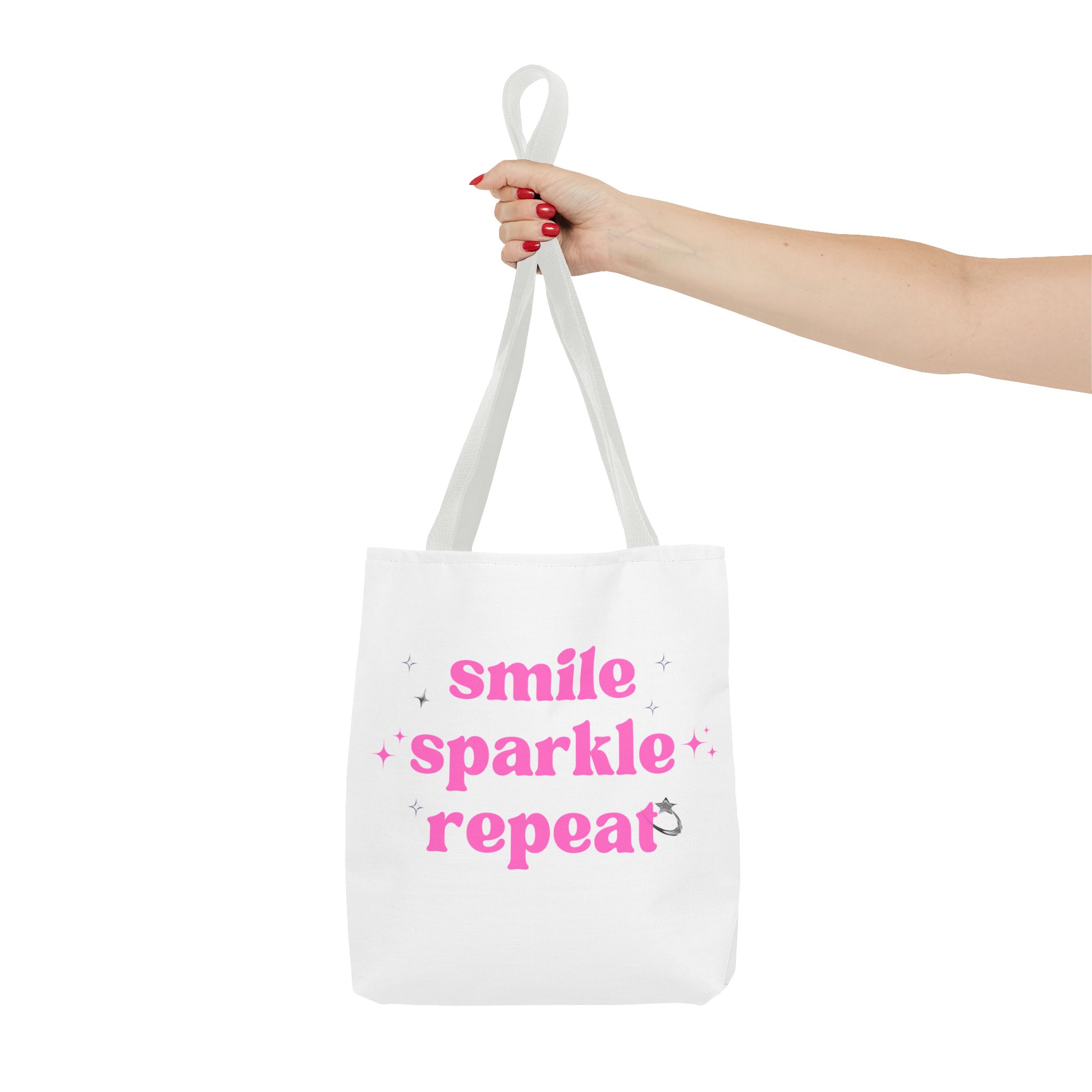 Smile Sparkle Repeat Tote Bag — Pink Inspirational Canvas Shopper - Image 5
